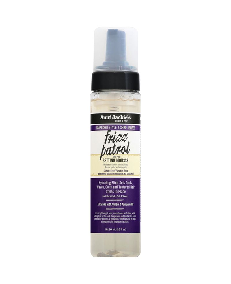 Aunt Jackie's Grapeseed Frizz Patrol Setting Mousse | 8.5oz, For Curls, Waves & Coils, Defines & Controls Frizz