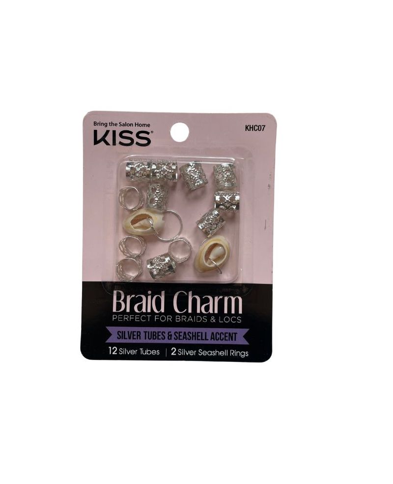Kiss Braid Charm - Silver Tubes and Seashell Accent