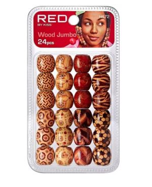 Dřevěné ozdoby do vlasů 24ks - RED Wood Jumbo Hair Beads