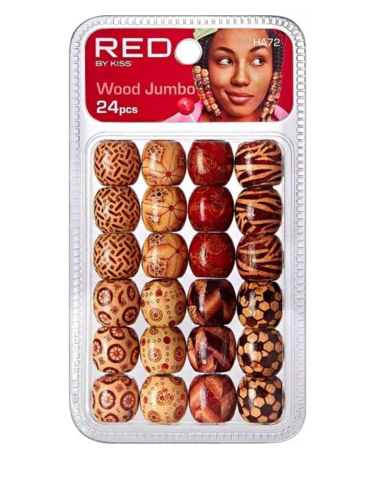 RED Wood Jumbo Hair Beads 24ks