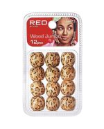 RED Wood Jumbo hair beads - Leopard 12 pcs