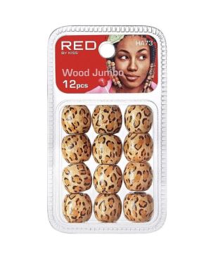 RED Wood Jumbo hair beads - Leopard 12 pcs